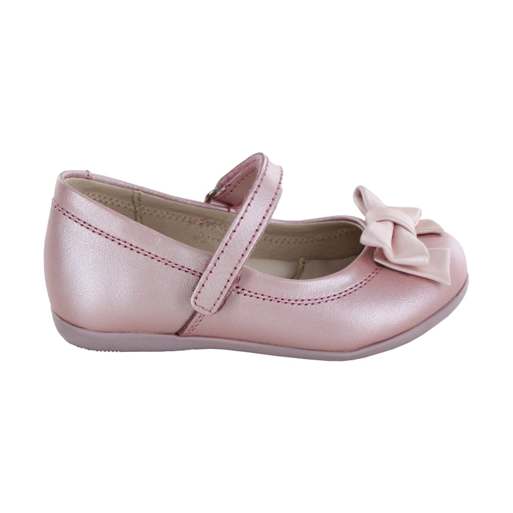 Balerinas de piel para niña preescolar color rosa con tira de contacto y moñito frontal 123200