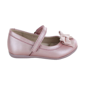 Balerinas de piel para niña preescolar color rosa con tira de contacto y moñito frontal 123200