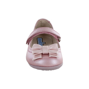 Balerinas de piel para niña preescolar color rosa con tira de contacto y moñito frontal 123200