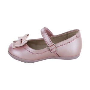 Balerinas de piel para niña preescolar color rosa con tira de contacto y moñito frontal 123200