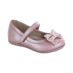 Balerinas de piel para niña preescolar color rosa con tira de contacto y moñito frontal 123200
