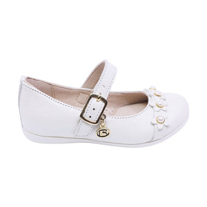 Balerina de piel para niña preescolar con florecitas color Perla 123208