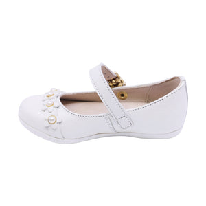 Balerina de piel para niña preescolar con florecitas color Perla 123208