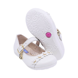 Balerina de piel para niña preescolar con florecitas color Perla 123208