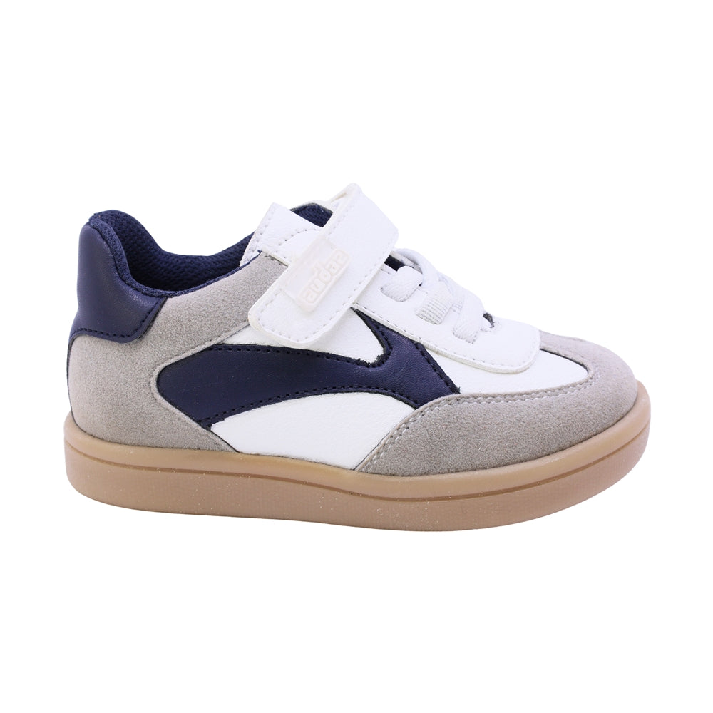 Tenis para niño preescolar color blanco con detalles en azul y tira de contacto 134902