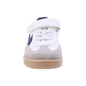 Tenis para niño preescolar color blanco con detalles en azul y tira de contacto 134902