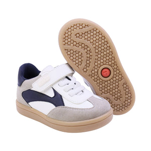 Tenis para niño preescolar color blanco con detalles en azul y tira de contacto 134902