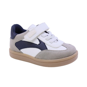 Tenis para niño preescolar color blanco con detalles en azul y tira de contacto 134902