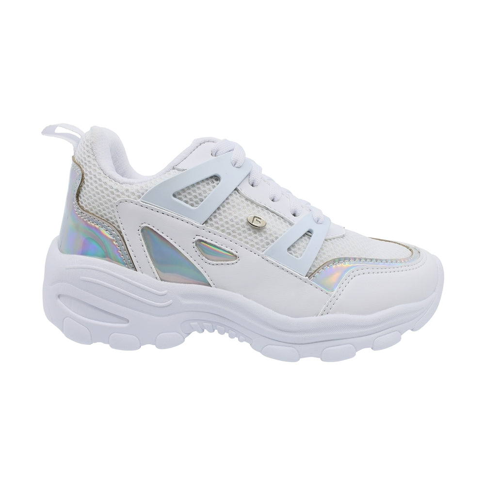 Tenis para niña color blanco con agujeta y detalles tornasol 137000