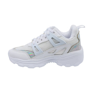 Tenis para niña color blanco con agujeta y detalles tornasol 137000