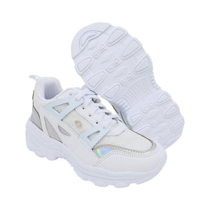 Tenis para niña color blanco con agujeta y detalles tornasol 137000
