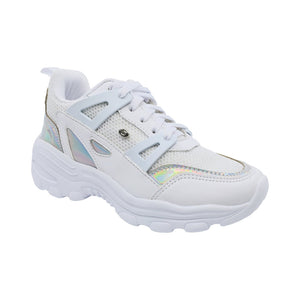 Tenis para niña color blanco con agujeta y detalles tornasol 137000