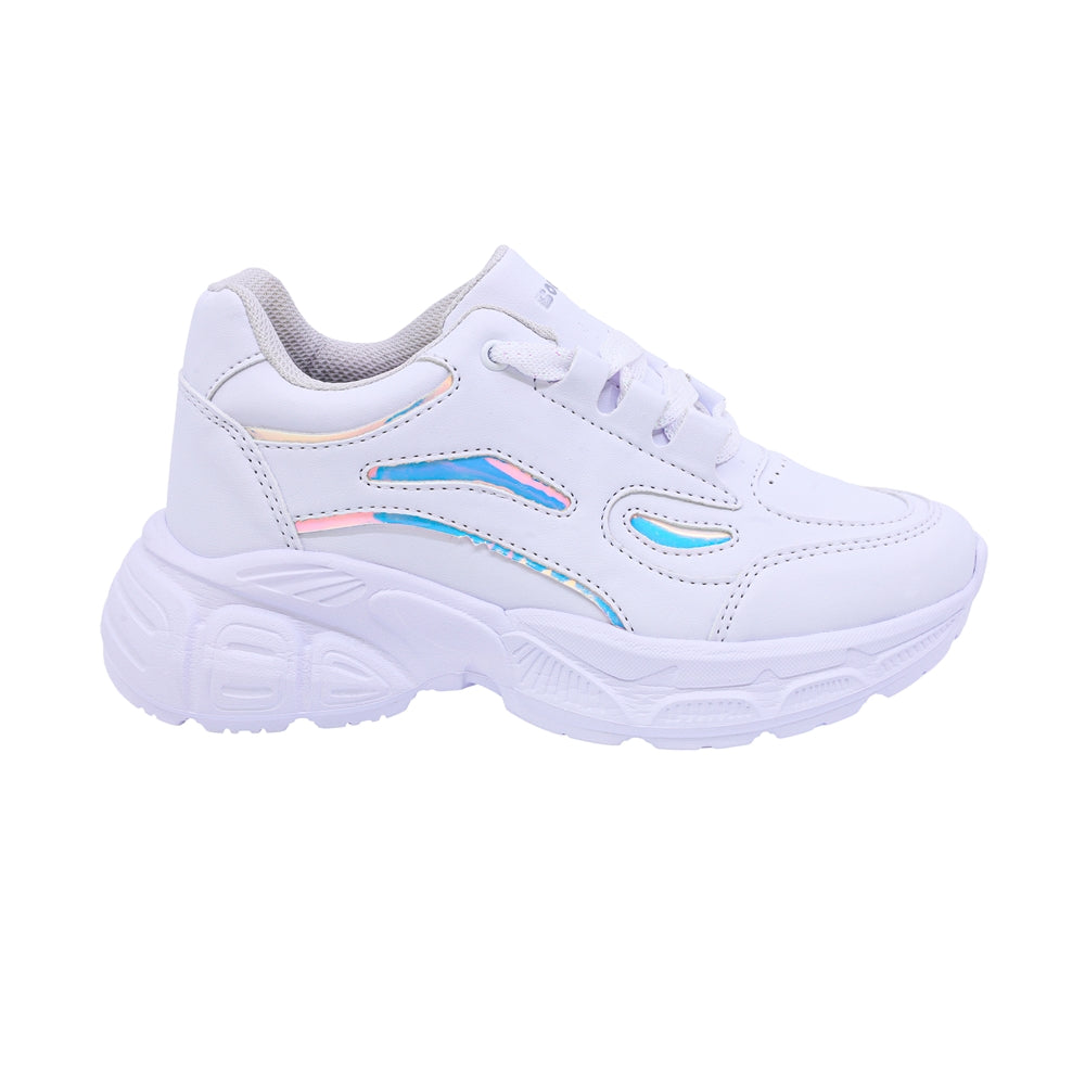 Tenis para niña color blanco con agujeta y diseños tornasol 137400