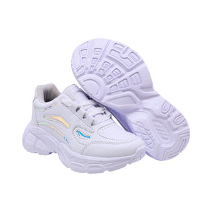 Tenis para niña color blanco con agujeta y diseños tornasol 137400