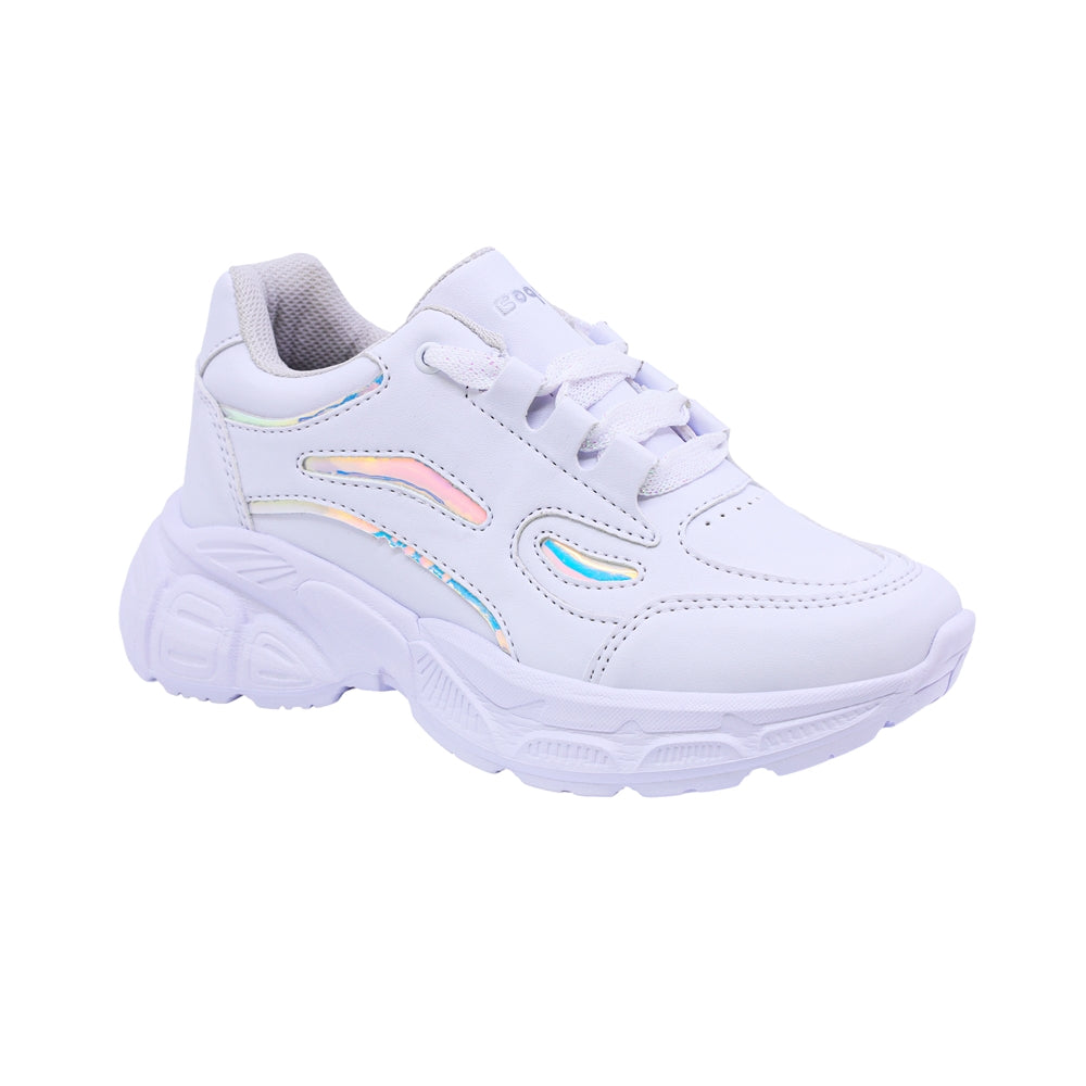 Tenis para niña color blanco con agujeta y diseños tornasol 137400