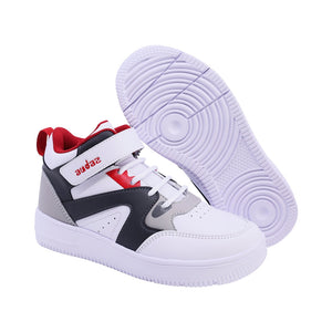 Tenis para niño color negro con detalles en rojo con agujeta y tira de contacto 139501