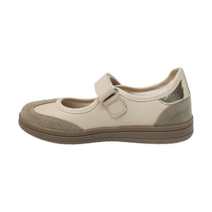 Sneakerinas para niña color arena con franjas doradas y tira de contacto 142800