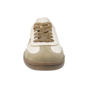 Tenis para niña color beige con franjas doradas y agujeta 142802