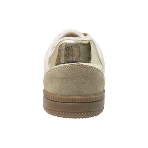 Tenis para niña color beige con franjas doradas y agujeta 142802