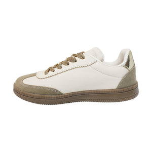 Tenis para niña color beige con franjas doradas y agujeta 142802