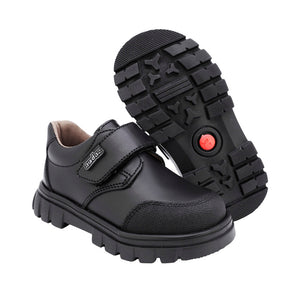 Zapato escolar shieldtech de piel para niño preescolar color negro con tira de contacto 153008