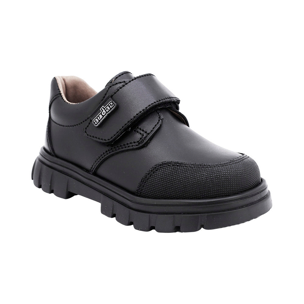 Zapato escolar shieldtech de piel para niño preescolar color negro con tira de contacto 153008