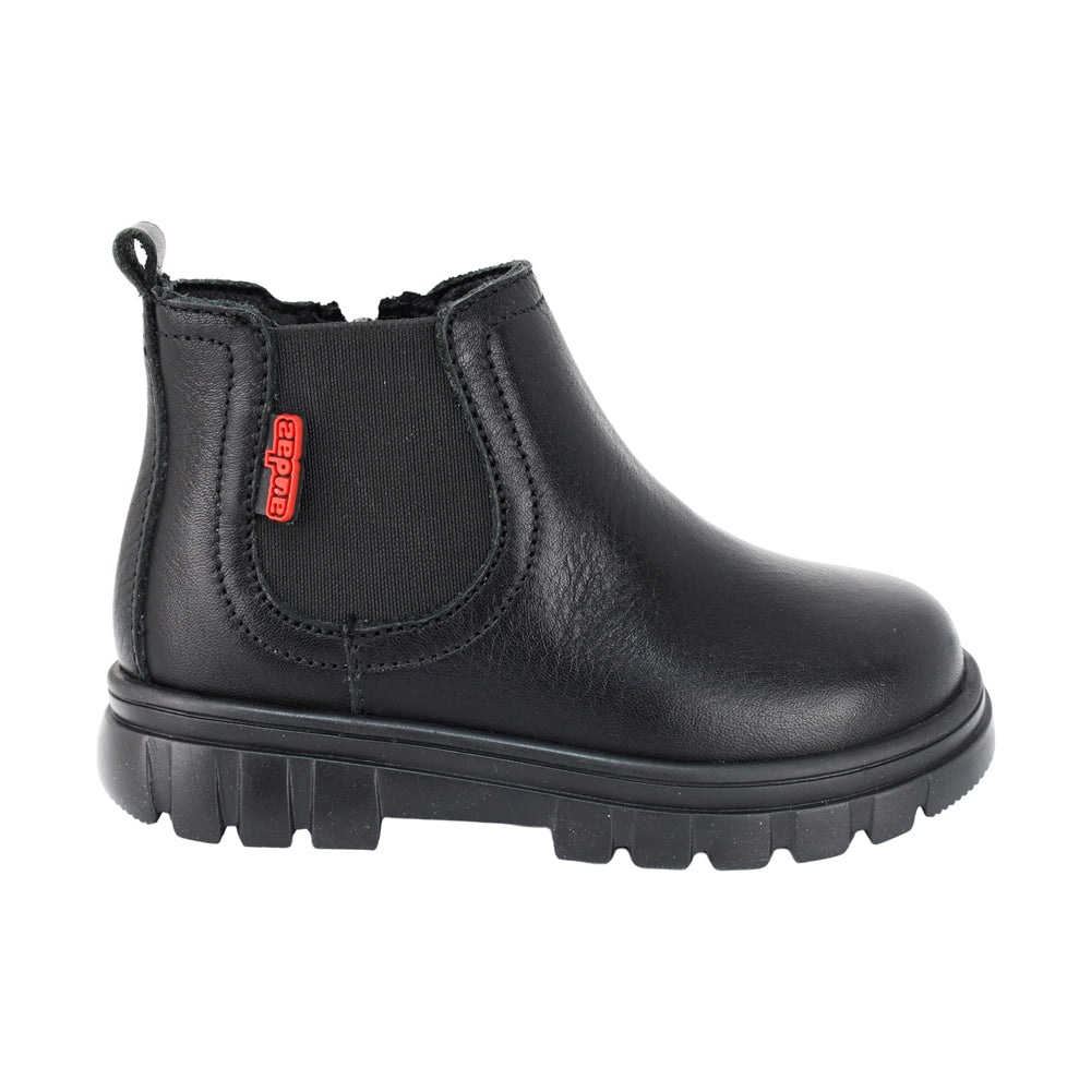 Botas de piel para niño preescolar color negro con elástico lateral 153010