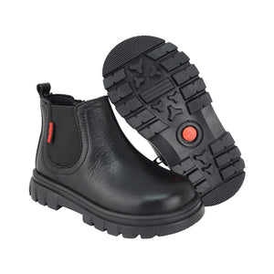 Botas de piel para niño preescolar color negro con elástico lateral 153010