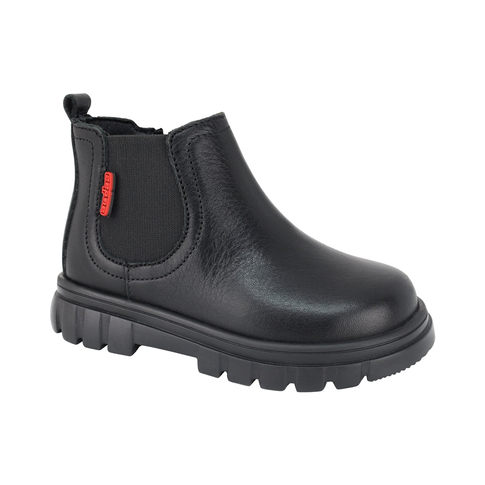 Botas de piel para niño preescolar color negro con elástico lateral 153010