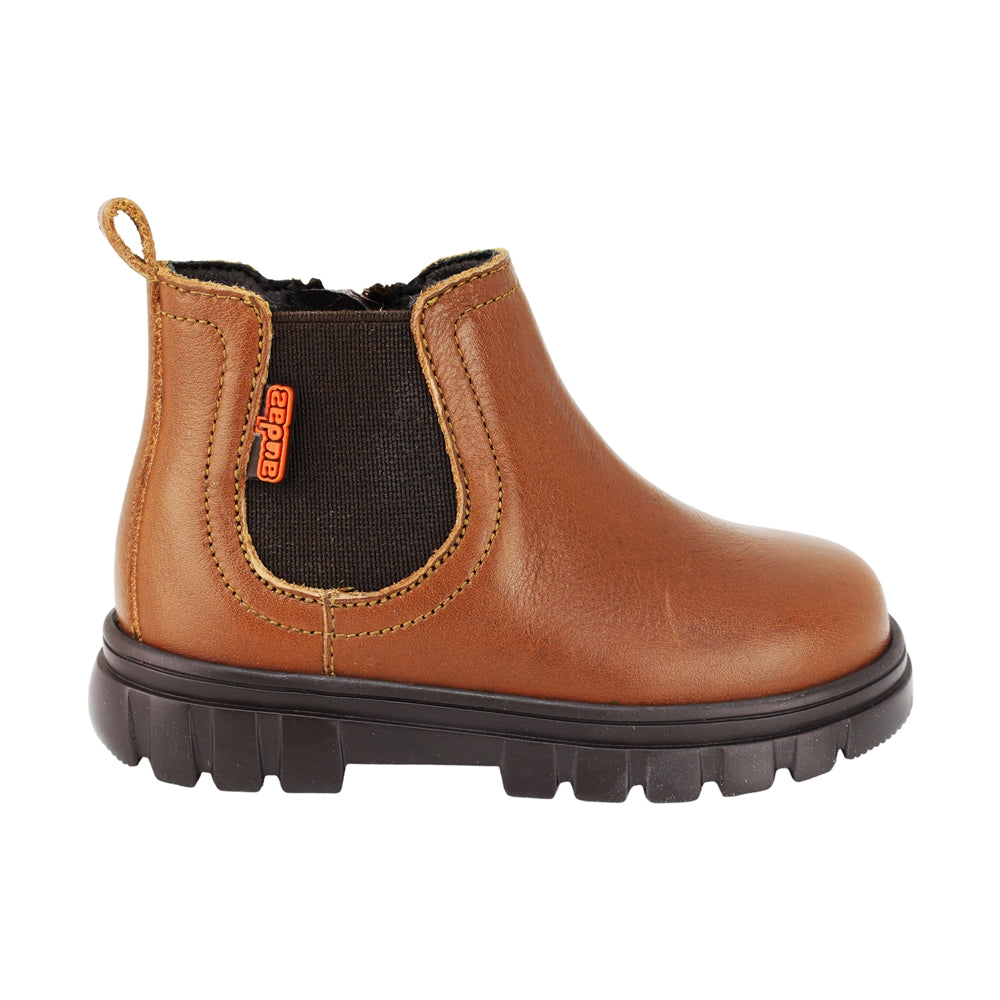 Botas de piel para niño preescolar color café con cierre y elástico lateral 153010