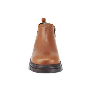 Botas de piel para niño preescolar color café con cierre y elástico lateral 153010