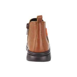 Botas de piel para niño preescolar color café con cierre y elástico lateral 153010