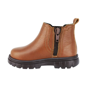 Botas de piel para niño preescolar color café con cierre y elástico lateral 153010