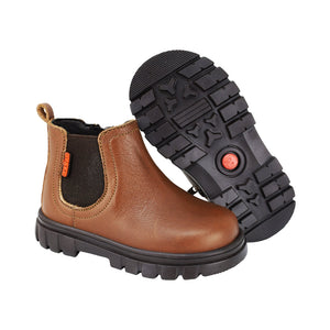 Botas de piel para niño preescolar color café con cierre y elástico lateral 153010
