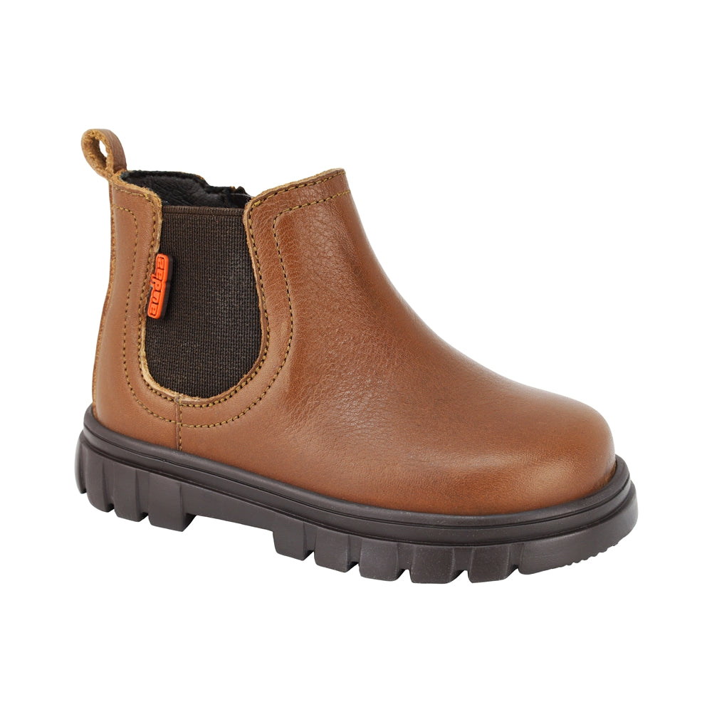 Botas de piel para niño preescolar color café con cierre y elástico lateral 153010