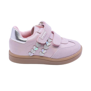 Tenis para niña preescolar color plata con tira de contacto y corazones 155000