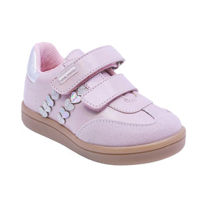 Tenis para niña preescolar color plata con tira de contacto y corazones 155000