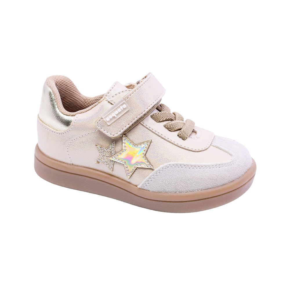 Tenis para niña preescolar color oro con tira de contacto y estrella 155001