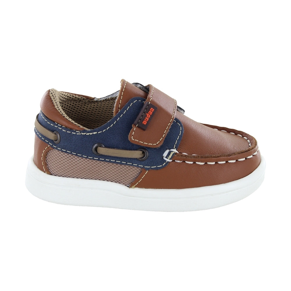 Mocasín náutico de piel para niño preescolar color miel con tira de contacto 158918