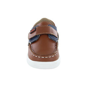 Mocasín náutico de piel para niño preescolar color miel con tira de contacto 158918