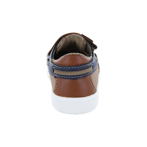 Mocasín náutico de piel para niño preescolar color miel con tira de contacto 158918