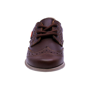 Zapato de piel para niño preescolar color café con agujeta 159302