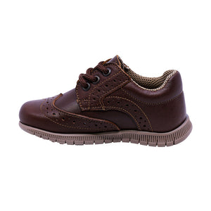 Zapato de piel para niño preescolar color café con agujeta 159302