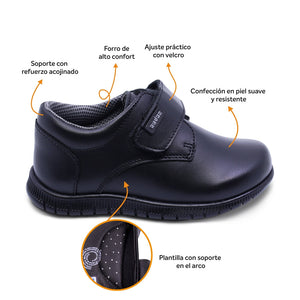 Zapato escolar de piel para niño preescolar color negro con tira de contacto 159304