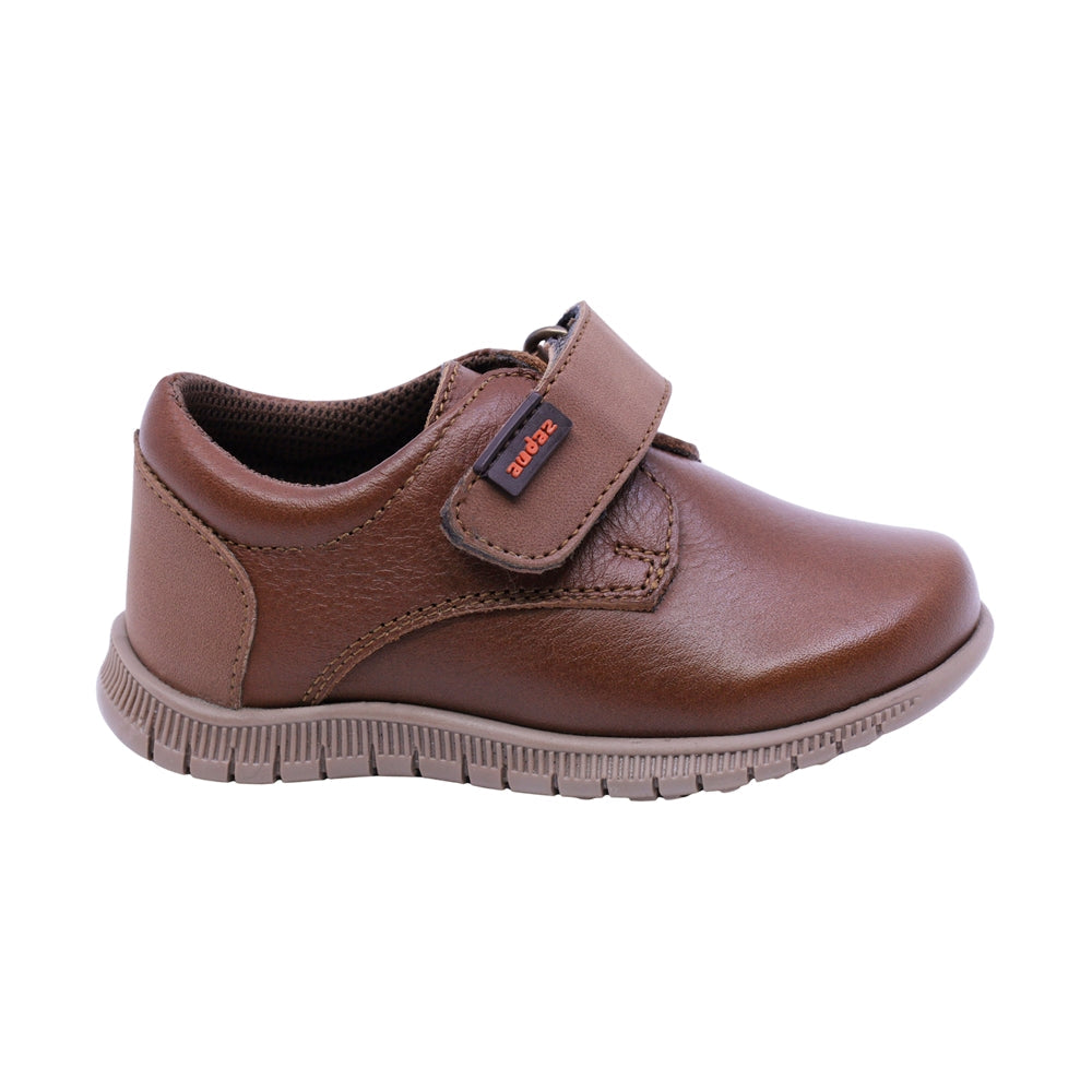 Zapatos de piel para niño preescolar color café con tira de contacto 159304