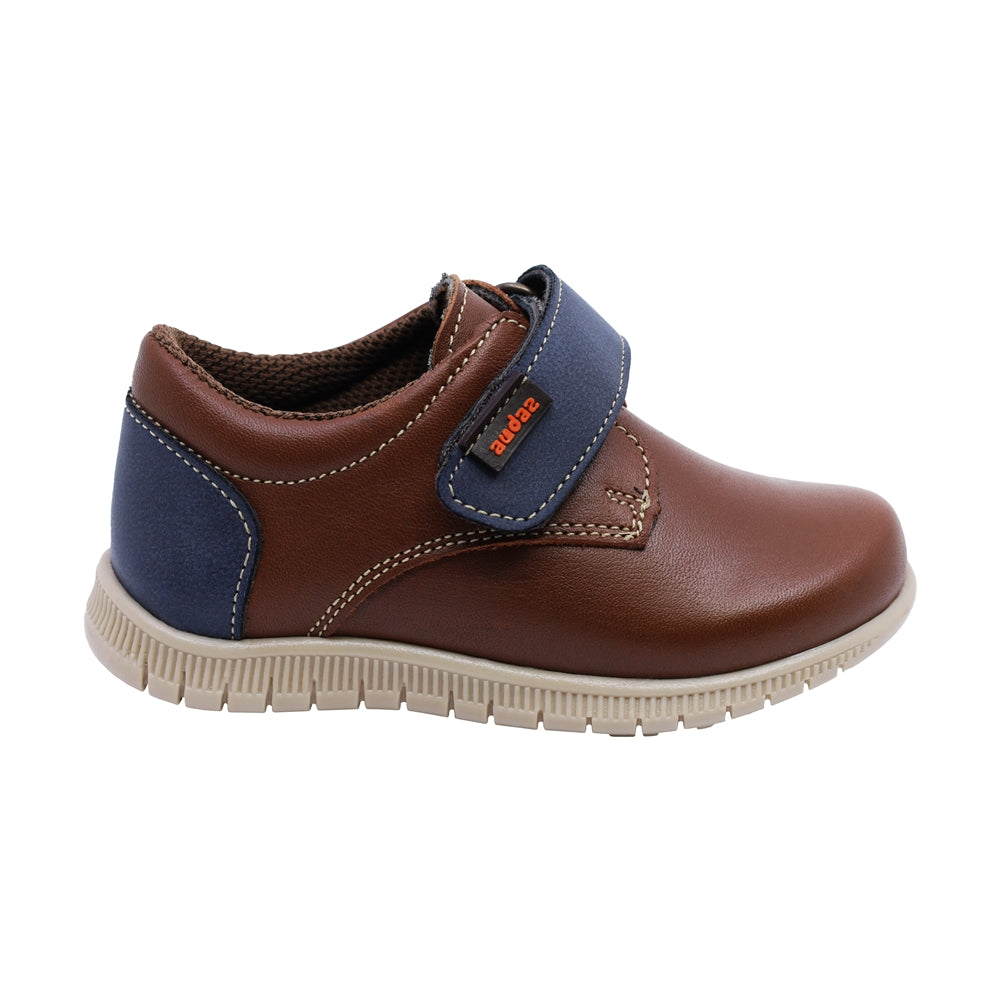 Zapato de piel para niño preescolar color café con tira de contacto 159304