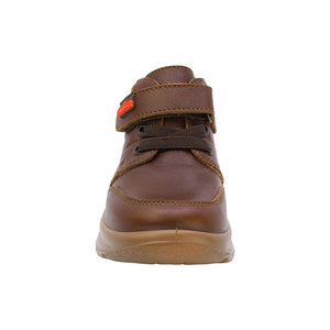 Botas de piel para niño preescolar color café con agujeta y tira de contacto 162603