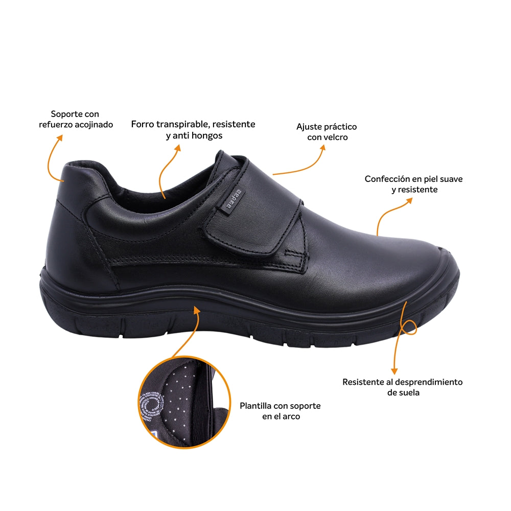 Zapato escolar fusionstep de piel para niño color negro con tira de contacto 164903