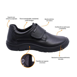 Zapato escolar fusionstep de piel para niño color negro con tira de contacto 164903