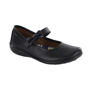 Zapato Escolar fusionstep de piel para niña color negro con moño decorativo 170805